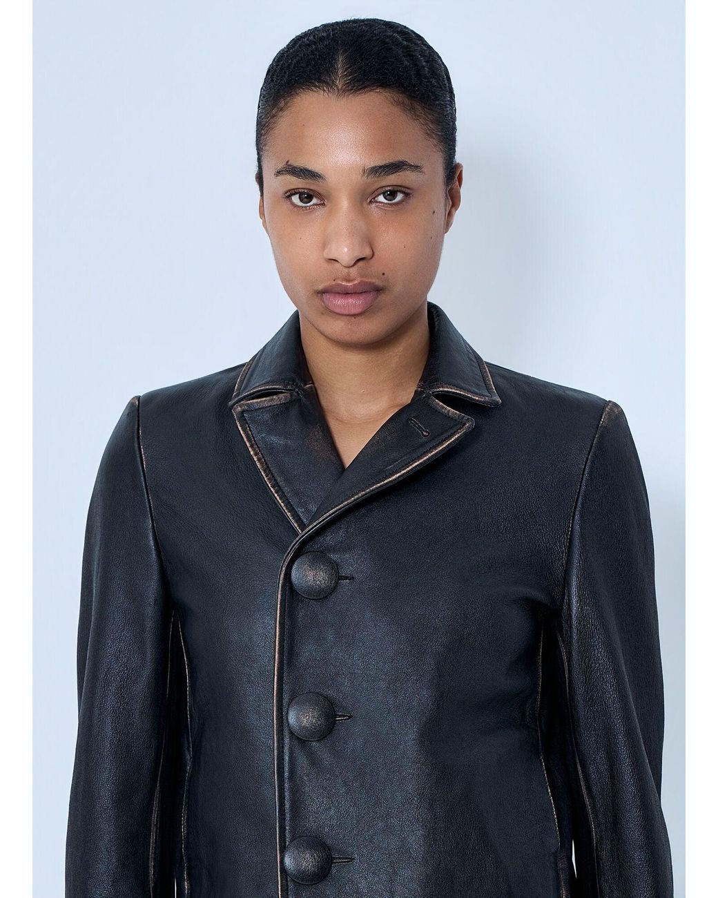 MM6 by Maison Margiela Blue Leather Button-Front Jacket