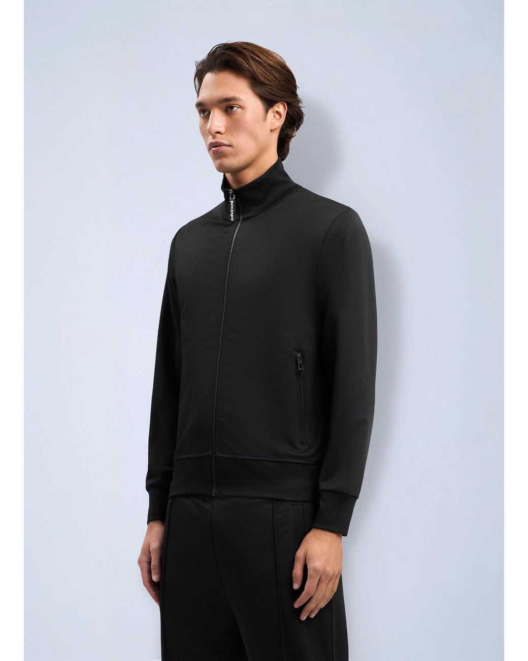 Palm Angels Black Curved Logo Track Jacket for men