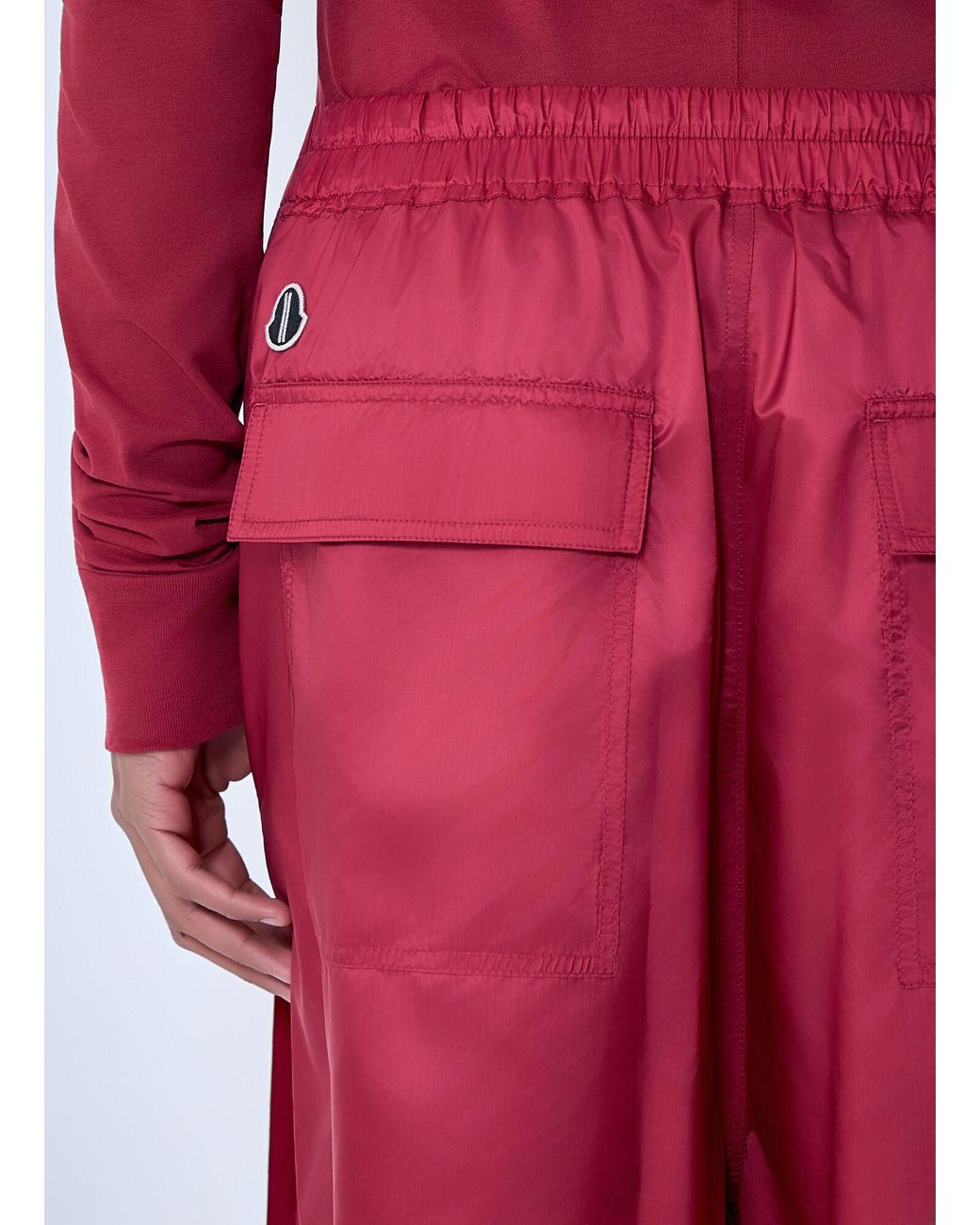 Moncler Red Rick Owens Drawstring Midi Kilt Shorts