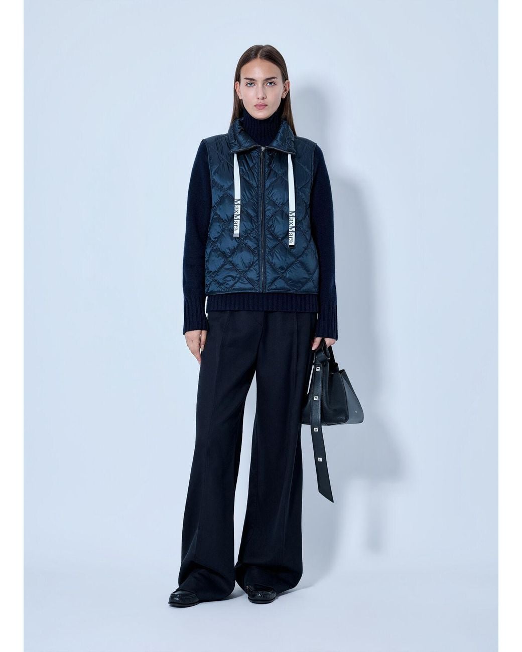 Max Mara Blue Quilted Gilet With Drawstring Collar