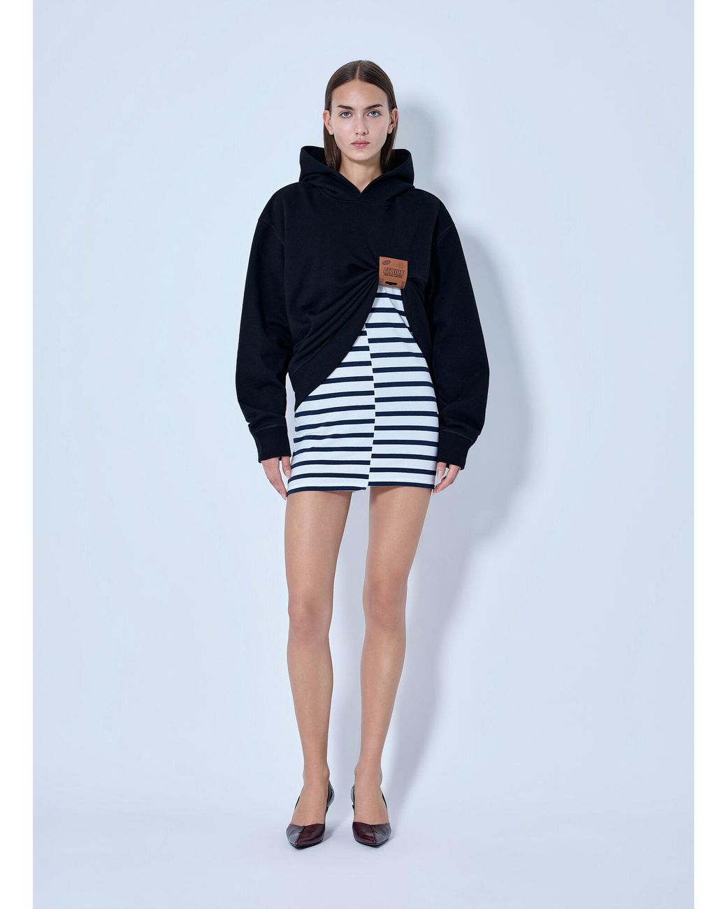 Jean Paul Gaultier Blue Cotton Fleece Hoodie With Leather Tag Detail