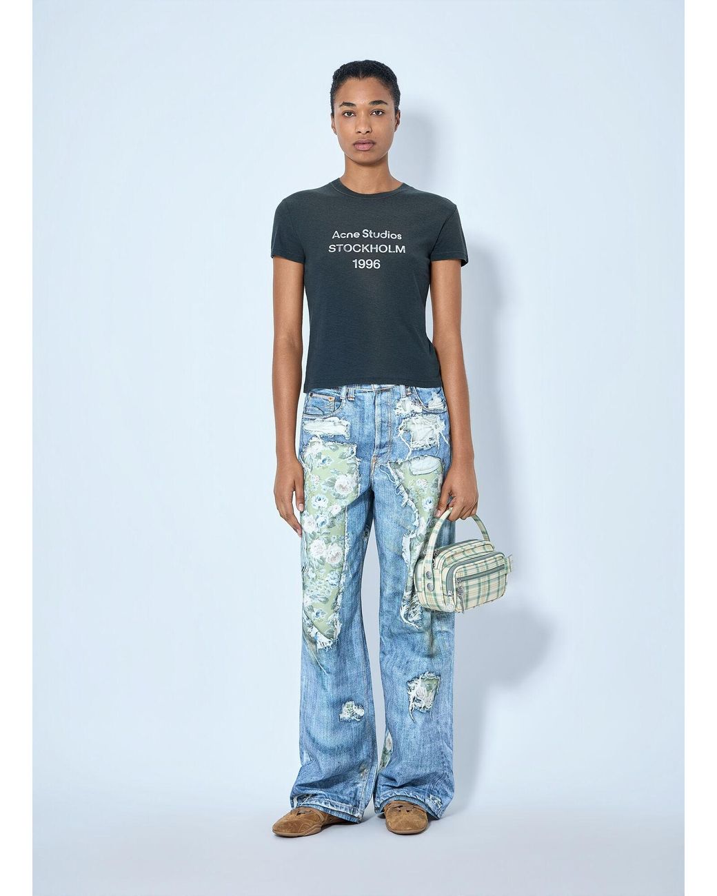 Acne Blue Distressed Floral Patchwork Jeans