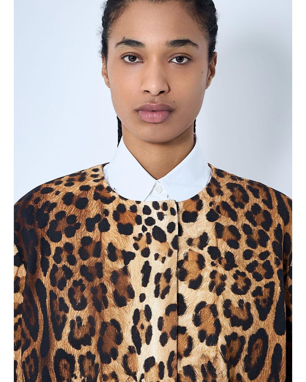 Prada White Single-Breasted Leopard Print Drill Coat