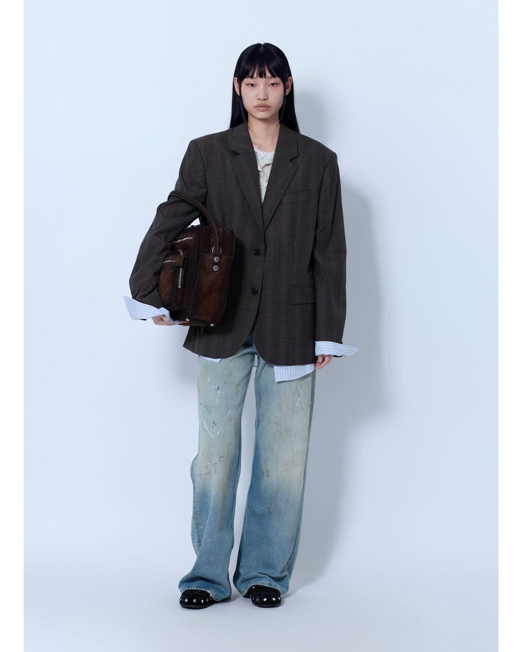 Acne Black Checked Wool Blazer