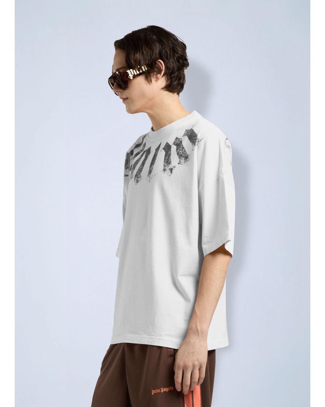 Palm Angels White Big Neck Logo Loose Tee for men