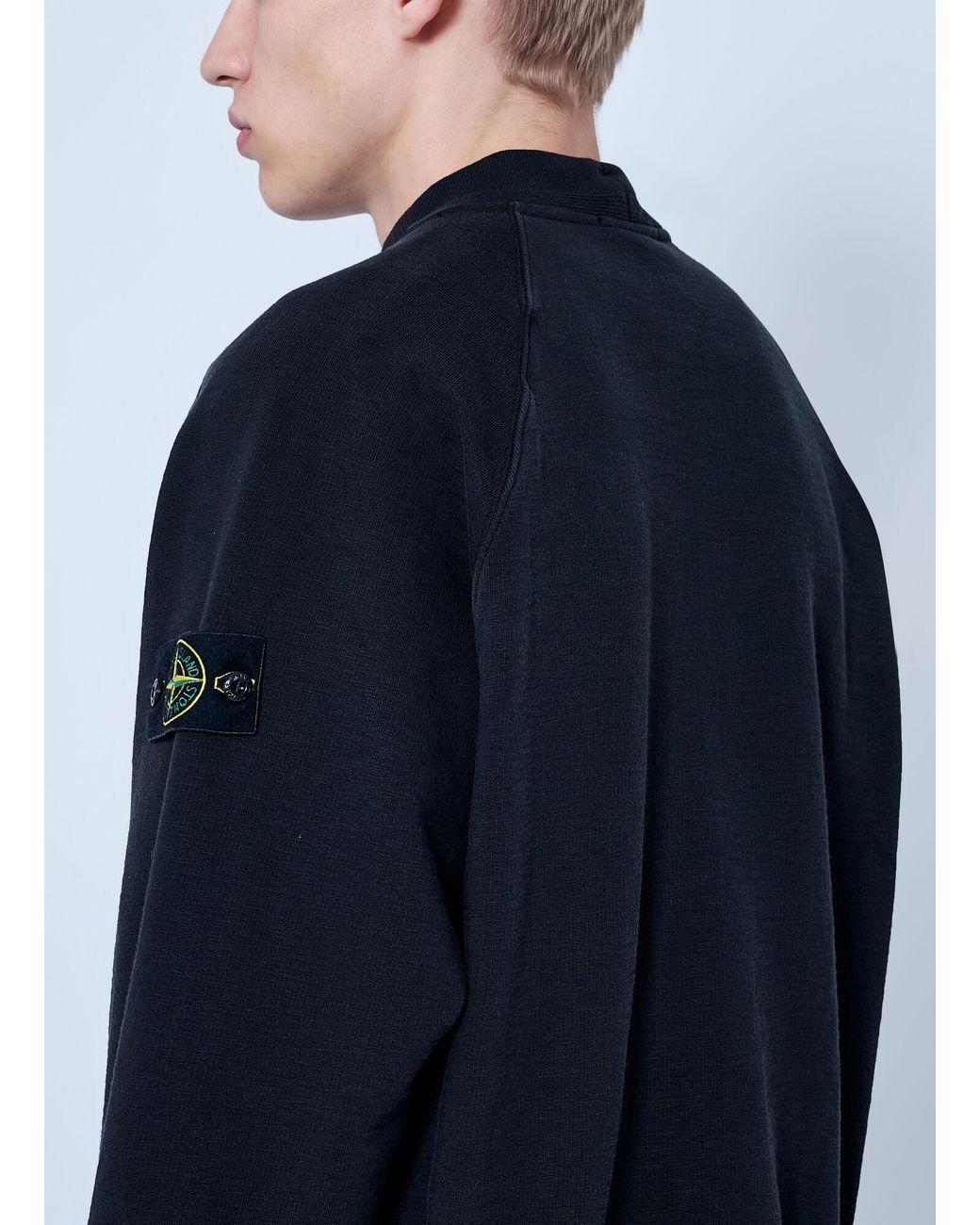 Stone Island Blue Crewneck Sweatshirt With Sleeve Logo Patch for men