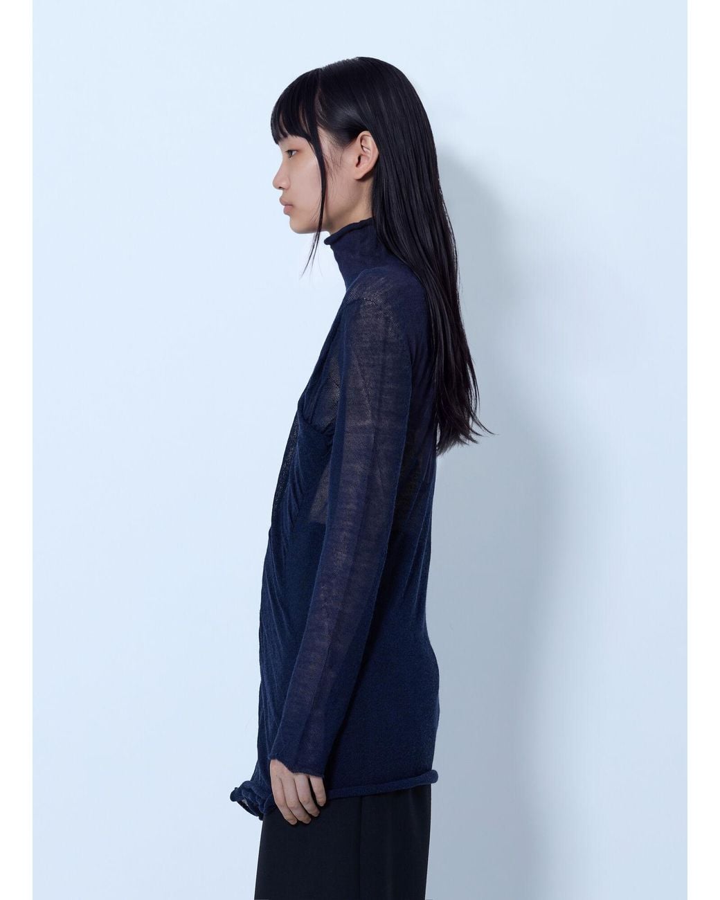 Issey Miyake Blue Sheer Turtleneck Sweater