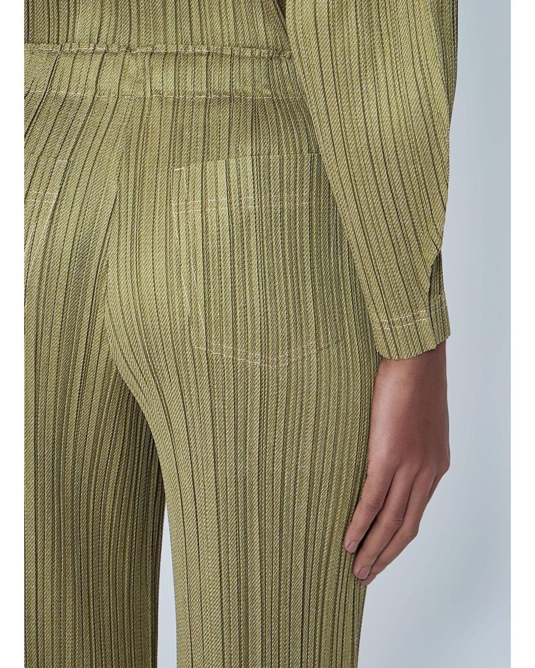 Pleats Please Issey Miyake Green Ribbed Knit Pants