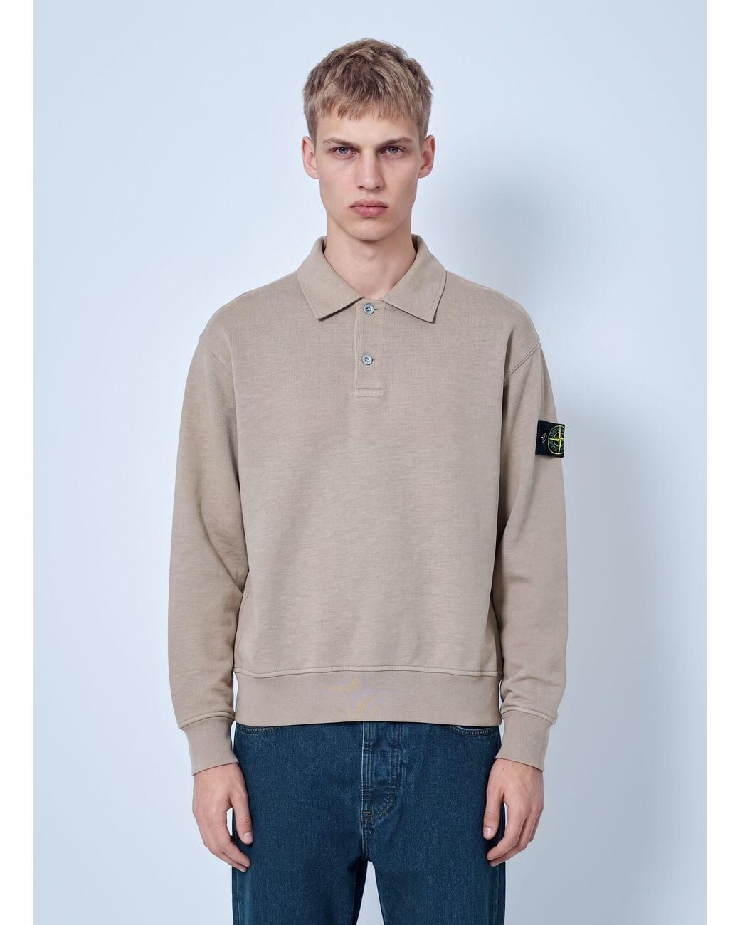 Stone Island Gray Polo Collar Sweatshirt for men