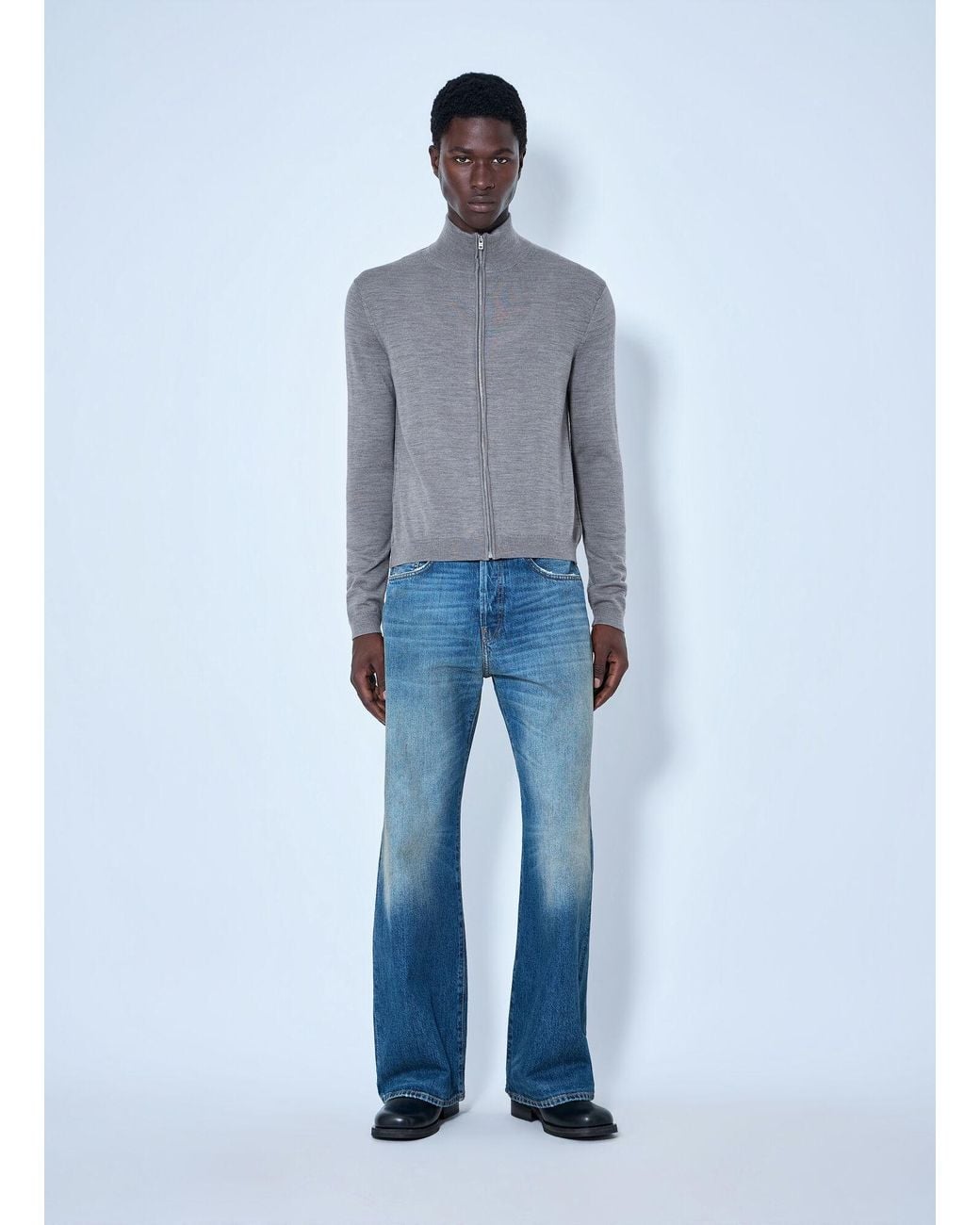 Acne Blue Zip-Up Bow Logo Cardigan for men
