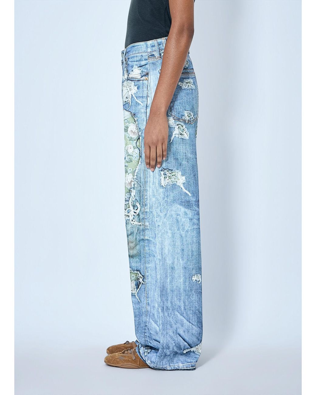 Acne Blue Distressed Floral Patchwork Jeans