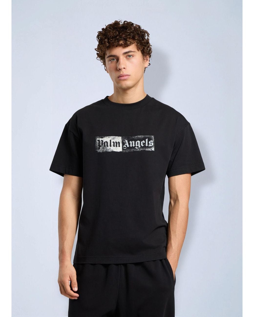 Palm Angels Black Stamp Logo Regular T-Shirt for men