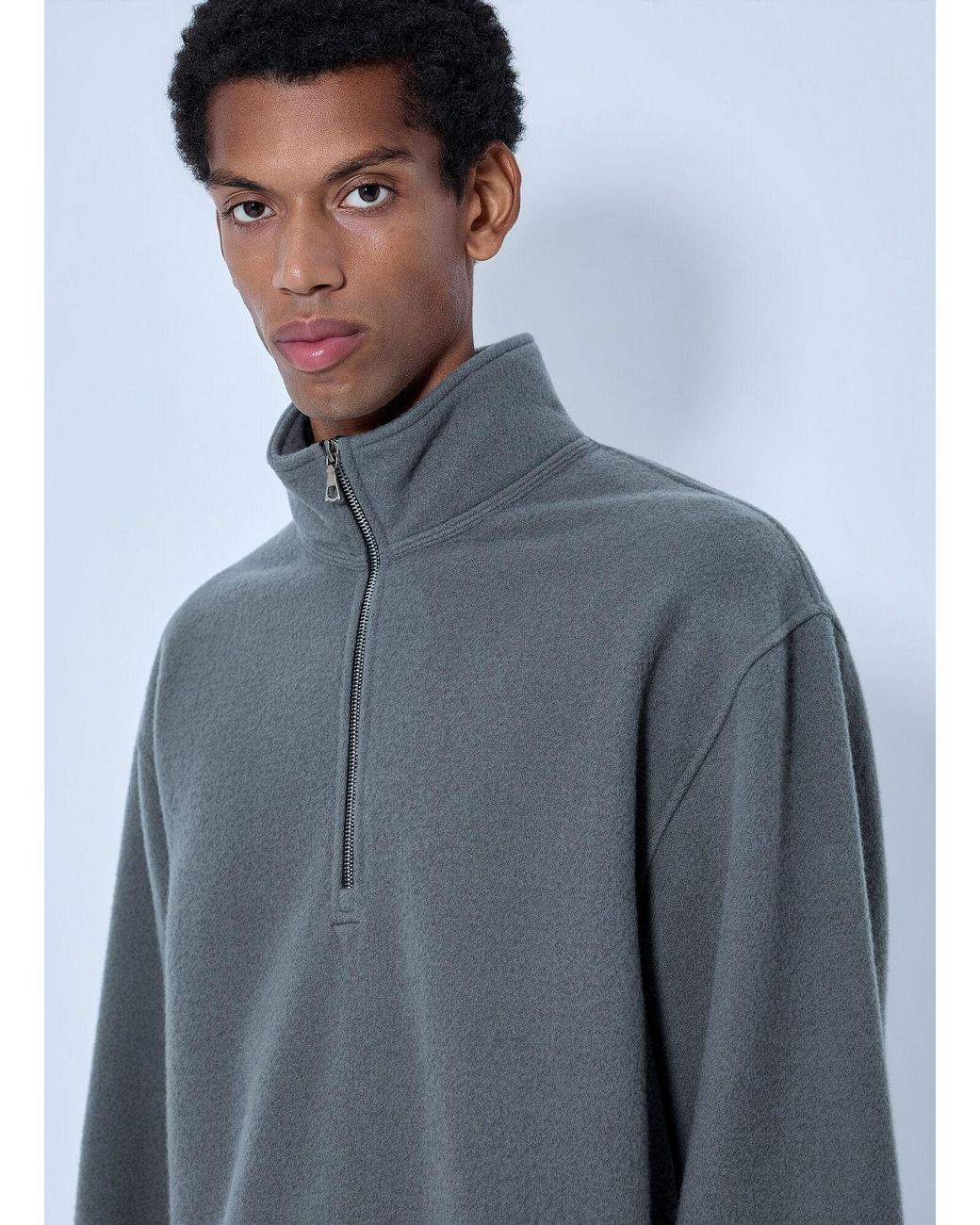 Rier Gray Fleece Polo Sweatshirt for men