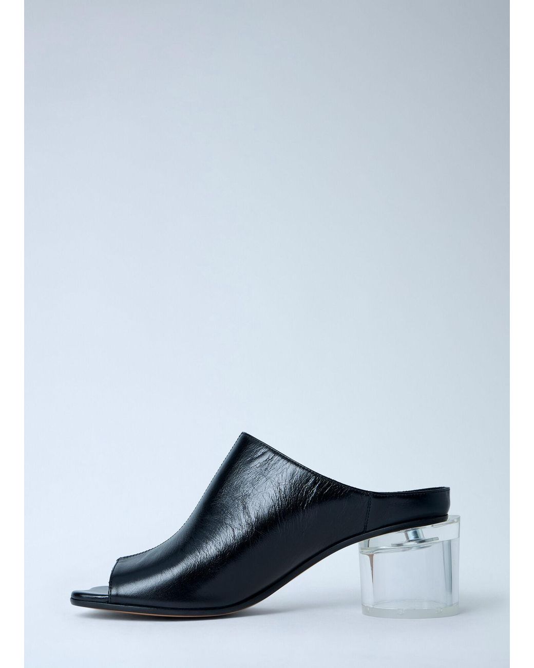 MM6 by Maison Margiela Black Leather Mule With Transparent Block Heel