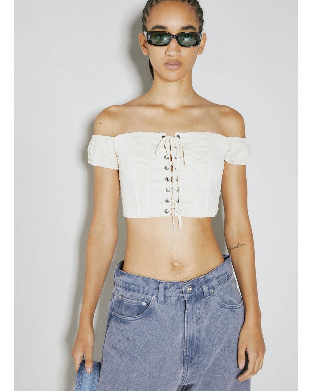Guess Blue Lace Corset Crop Top