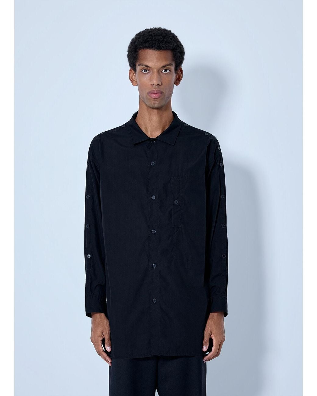 Yohji Yamamoto Blue Open Collar Shoulder Slit Blouse for men
