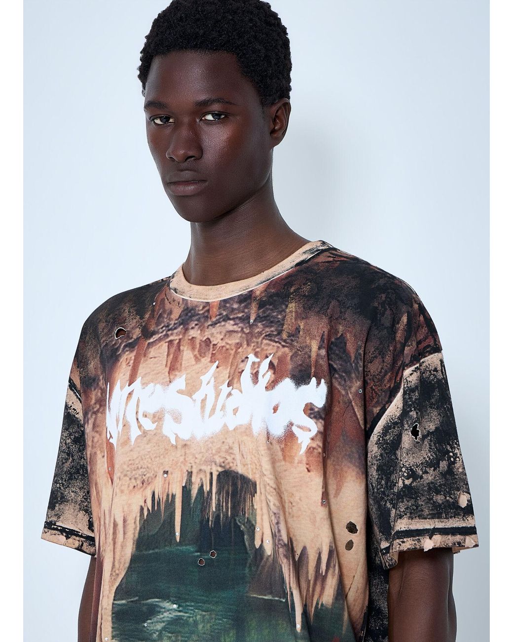 Acne Brown Graphic Print T-Shirt for men