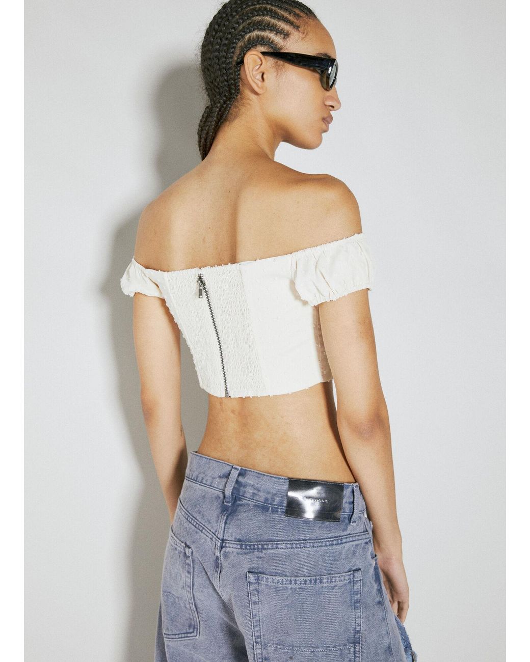 Guess Blue Lace Corset Crop Top