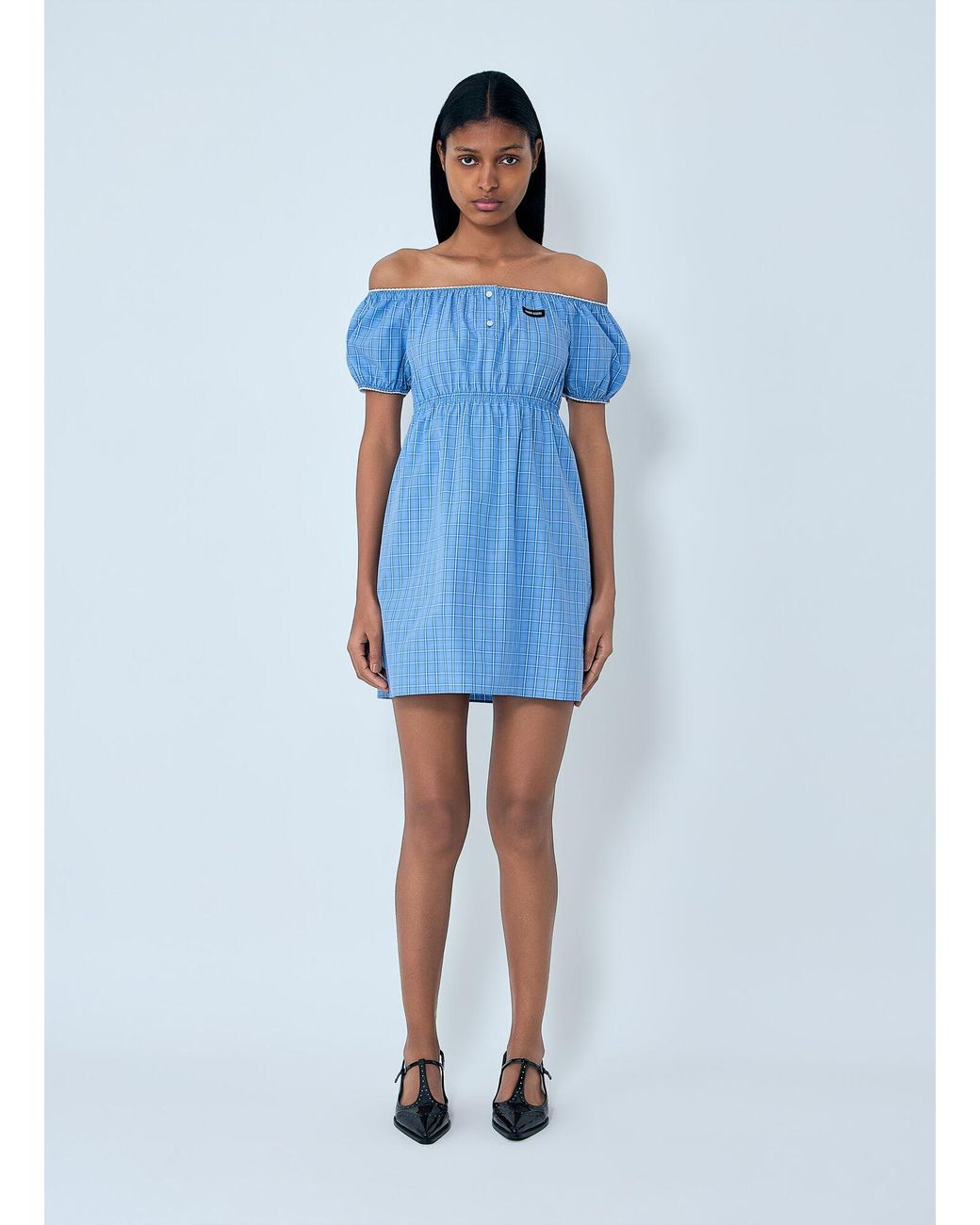 Miu Miu Blue Plaid-Pattern Mini Dress