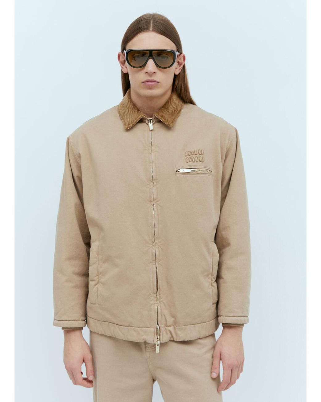 【日本入手困難】Garment-dyed gabardine blouson jacket miu-miu-Beige-Garment-dyed-