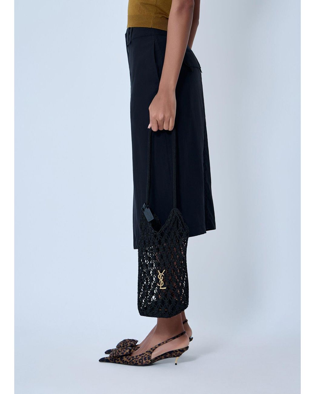 Saint Laurent Blue Large Cassandre Crochet Tote Bag