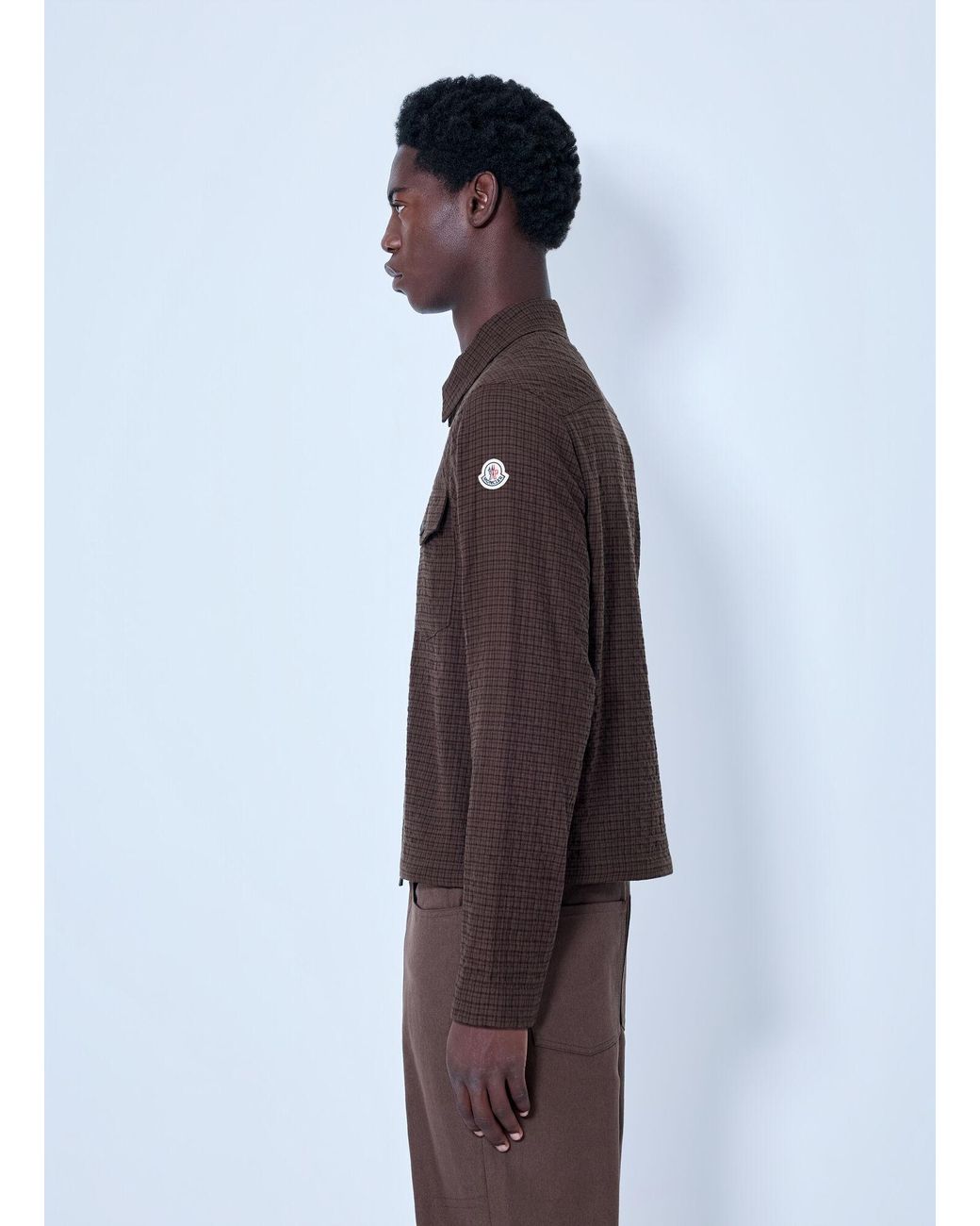 Moncler Brown Checked Zip-Up Jacket for men