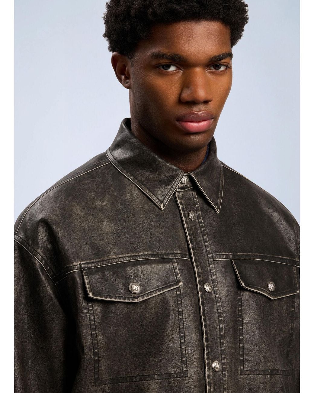 Palm Angels Black Curved Logo Coated Overshirt for men