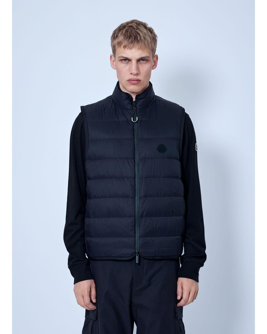 Moncler Blue Teddy Fleece Reversible Down Gilet for men
