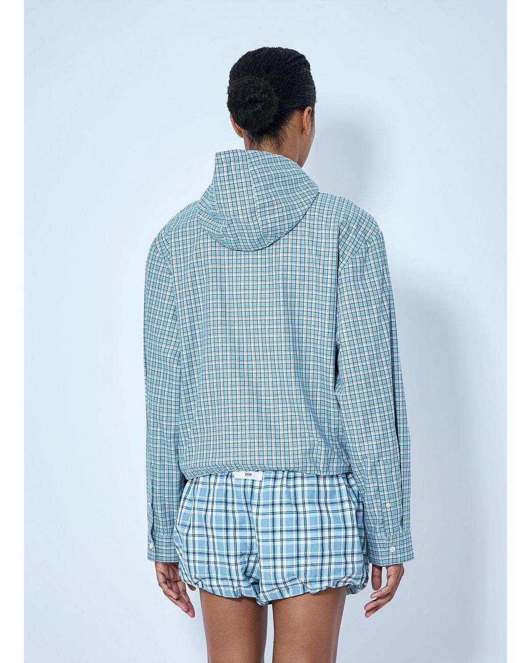 Acne Blue Hooded Check Jacket