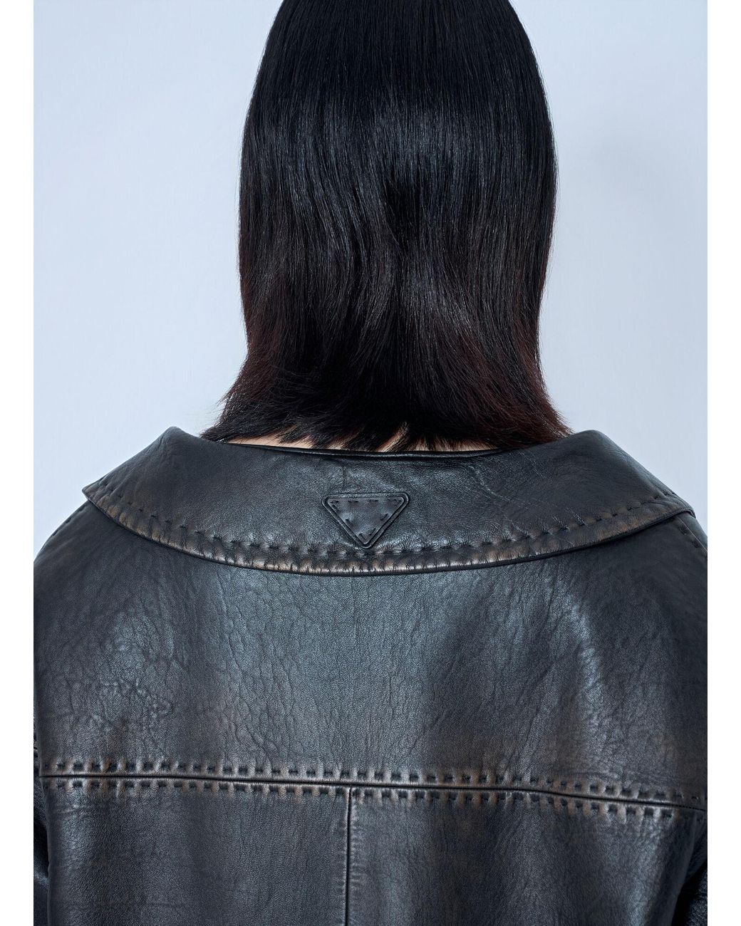 Prada Gray Leather Button-Up Jacket