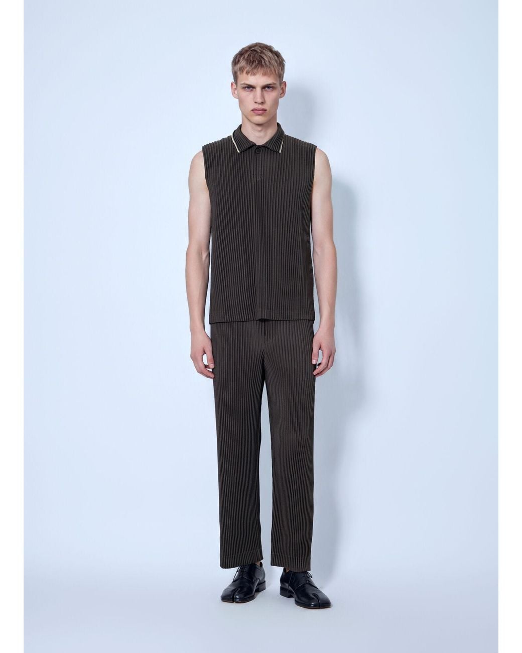 Homme Plissé Issey Miyake Gray Pleated Sleeveless Top for men
