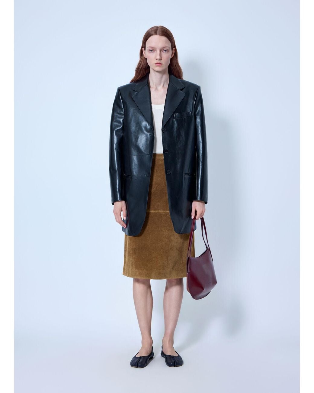 Jil Sander Natural Panelled Suede Midi Skirt