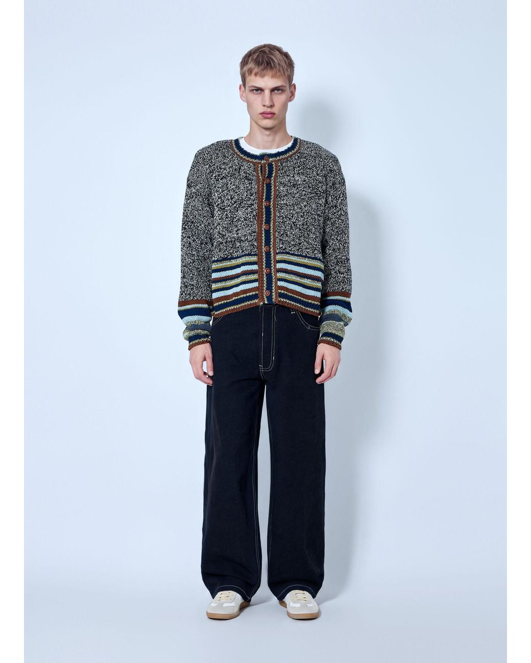 STORY mfg. Gray Root Knit Oakmoss Cardigan for men