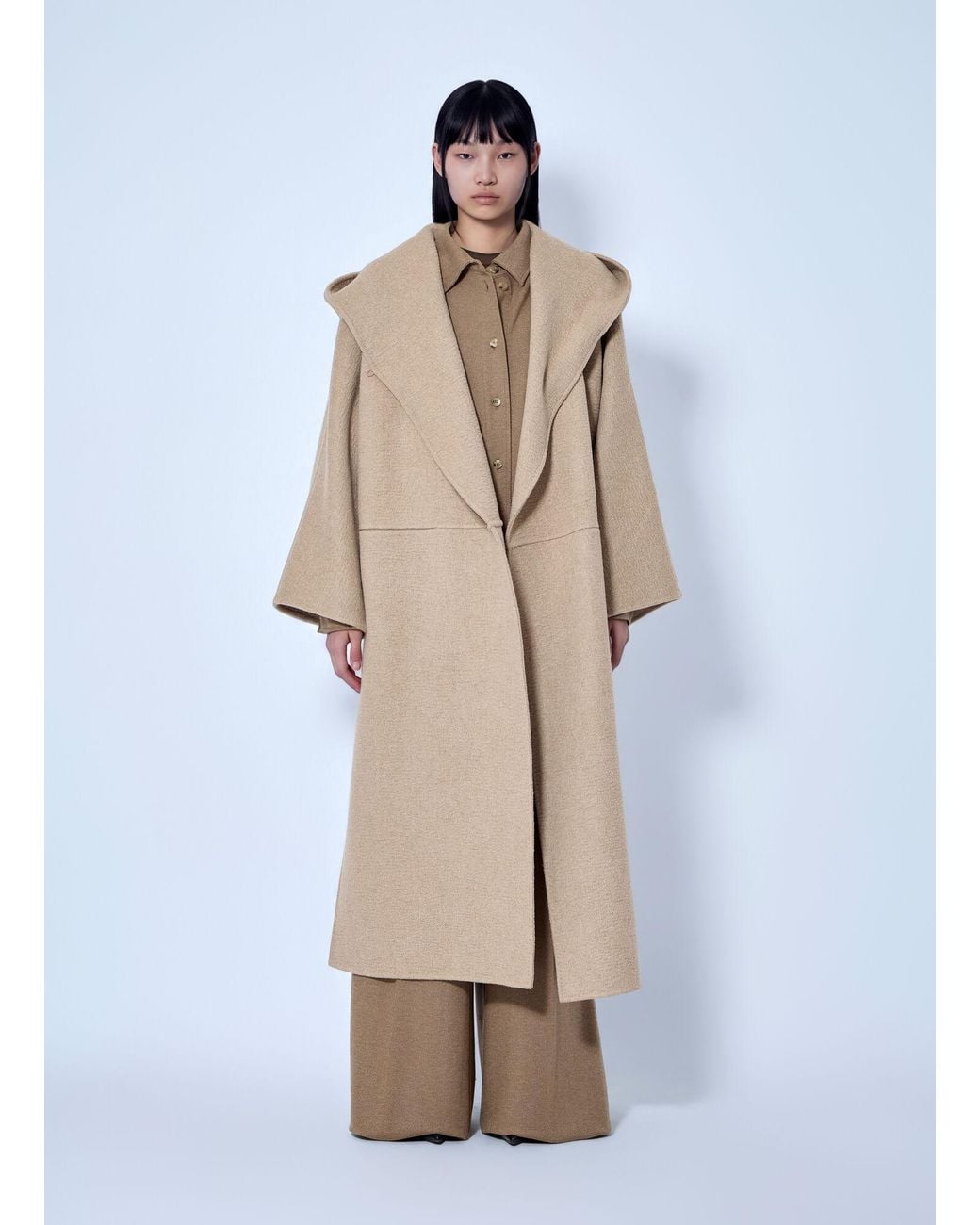 Max Mara Natural Hooded Camel And Mohair Coat