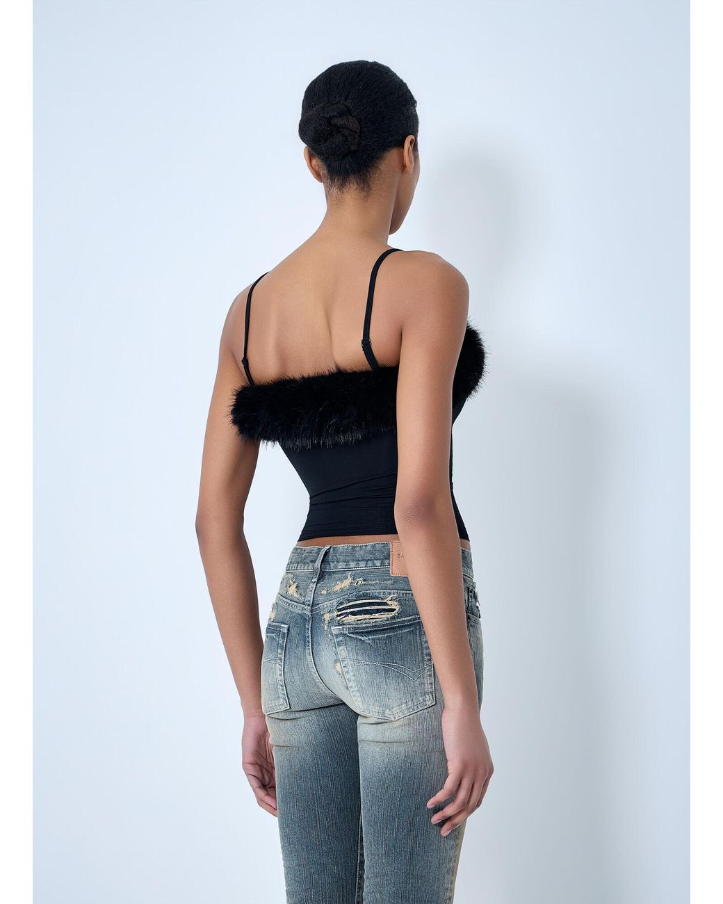 Balenciaga Blue Faux Fur Strap Top