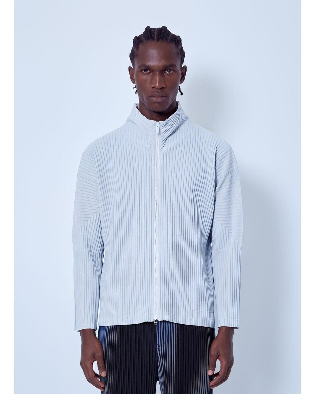 Homme Plissé Issey Miyake White Pleated Zip-Up Cardigan for men