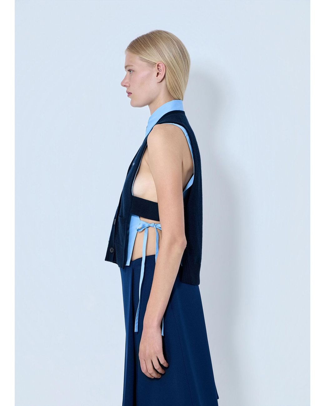 Miu Miu Blue V-Neck Logo Vest