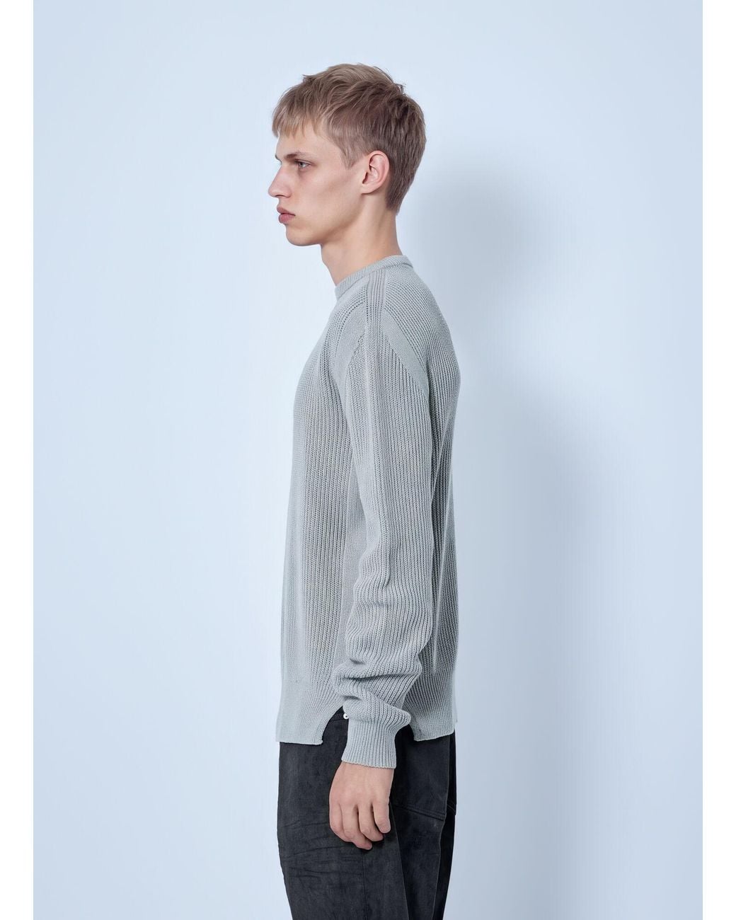 Rick Owens Gray Fisherman Round Neck Sweater for men