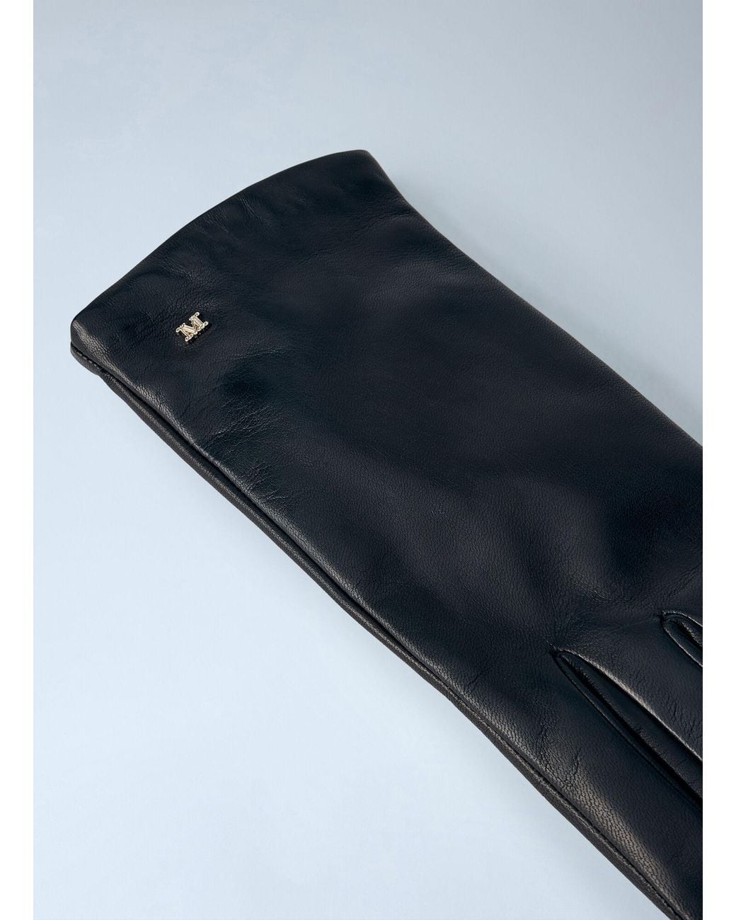 Max Mara Blue Leather Gloves With Logo Detail