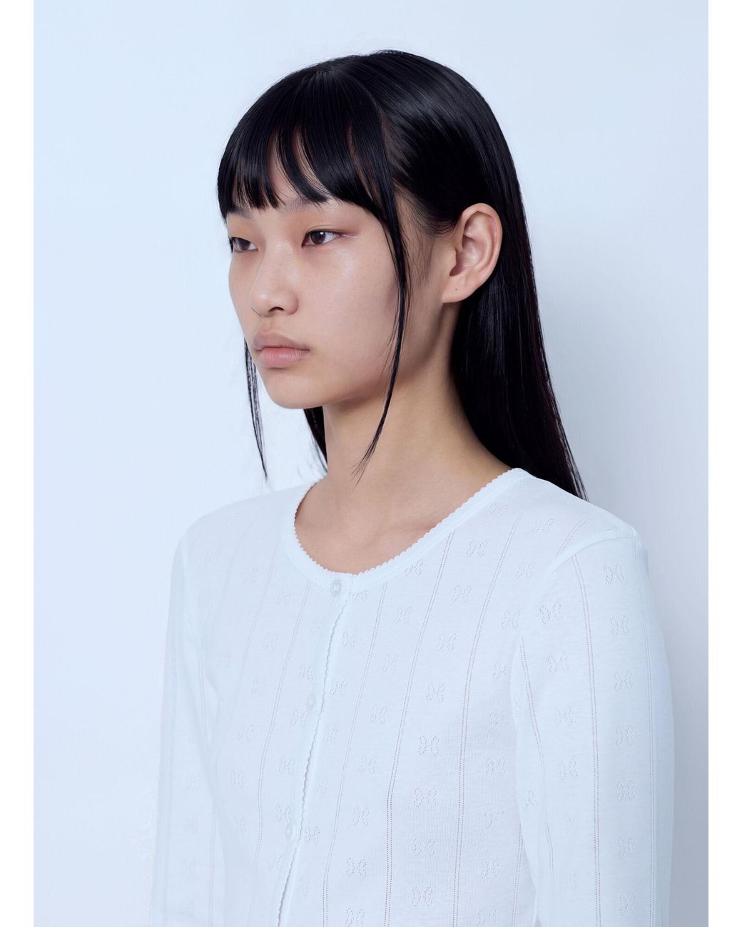 Ganni White Compact Pointelle Rib Jersey Top