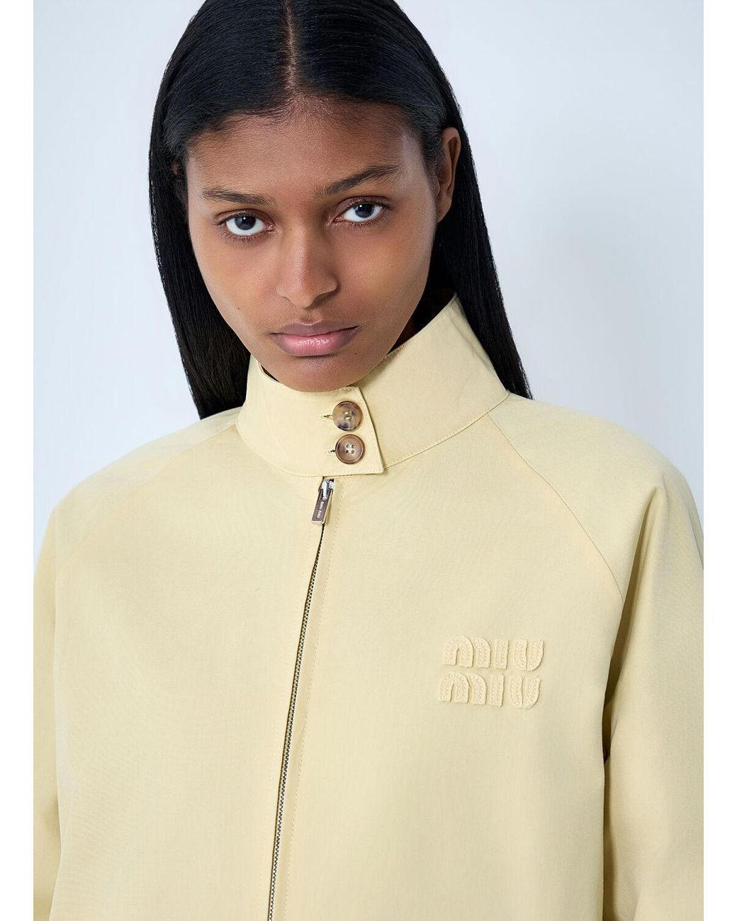 Miu Miu Natural High-Neck Zip Jacket