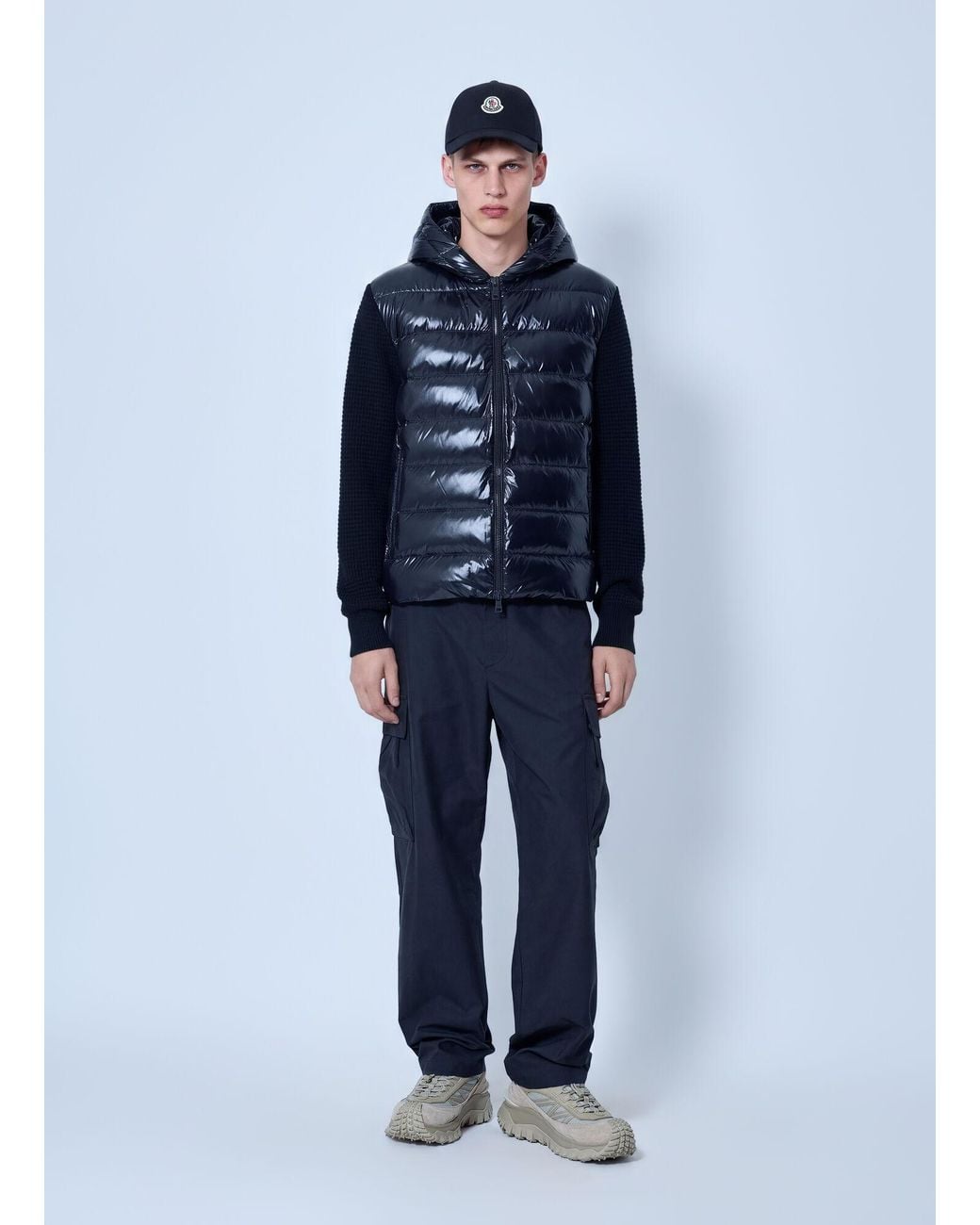 Moncler Blue Cashmere & Wool Blend Padded Zip-up Cardigan for men