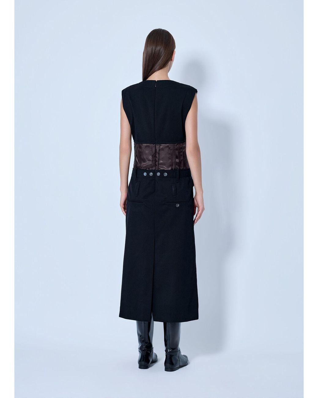 Marni Blue Sleeveless Dress With Contrast Waist Panel