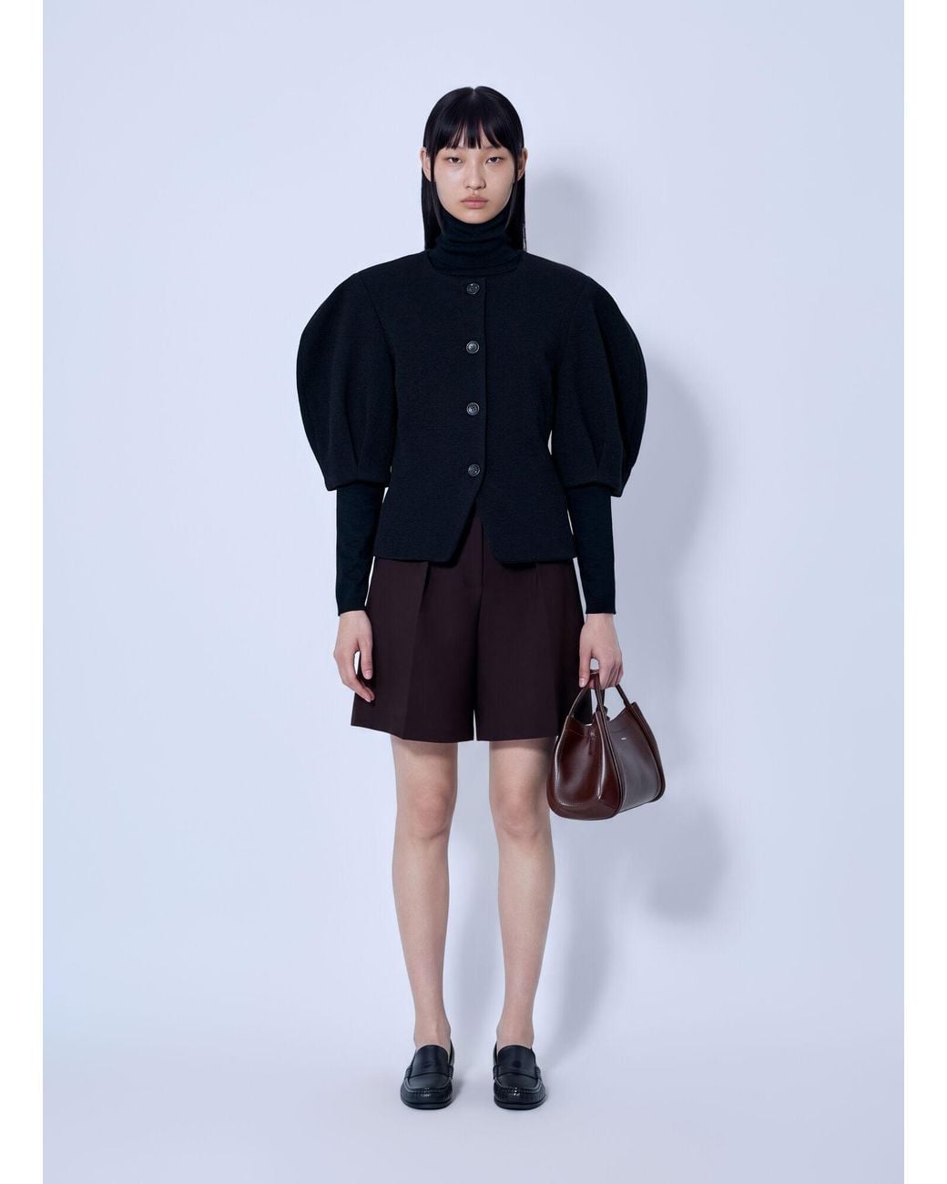 Max Mara Blue Puff Sleeve Buttoned Jacket