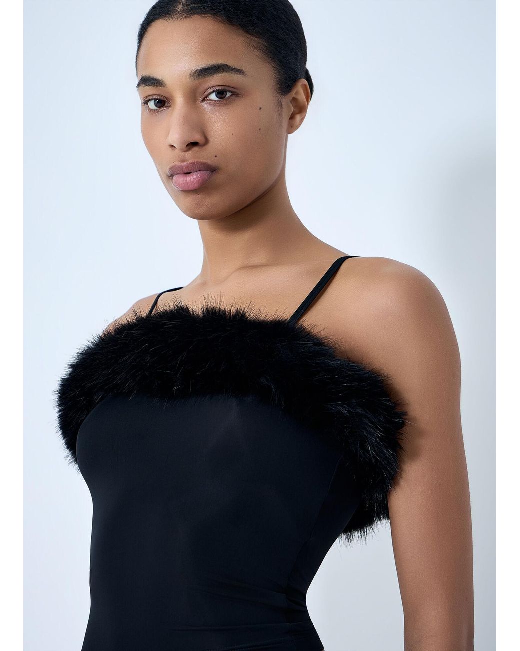 Balenciaga Blue Faux Fur Strap Top