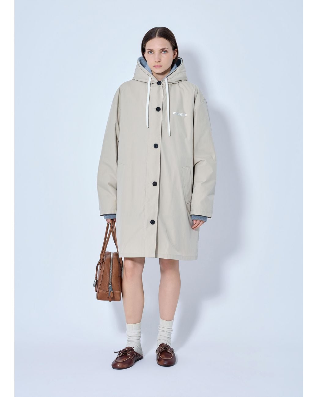 Miu Miu Blue Single-Breasted Panama Caban Coat