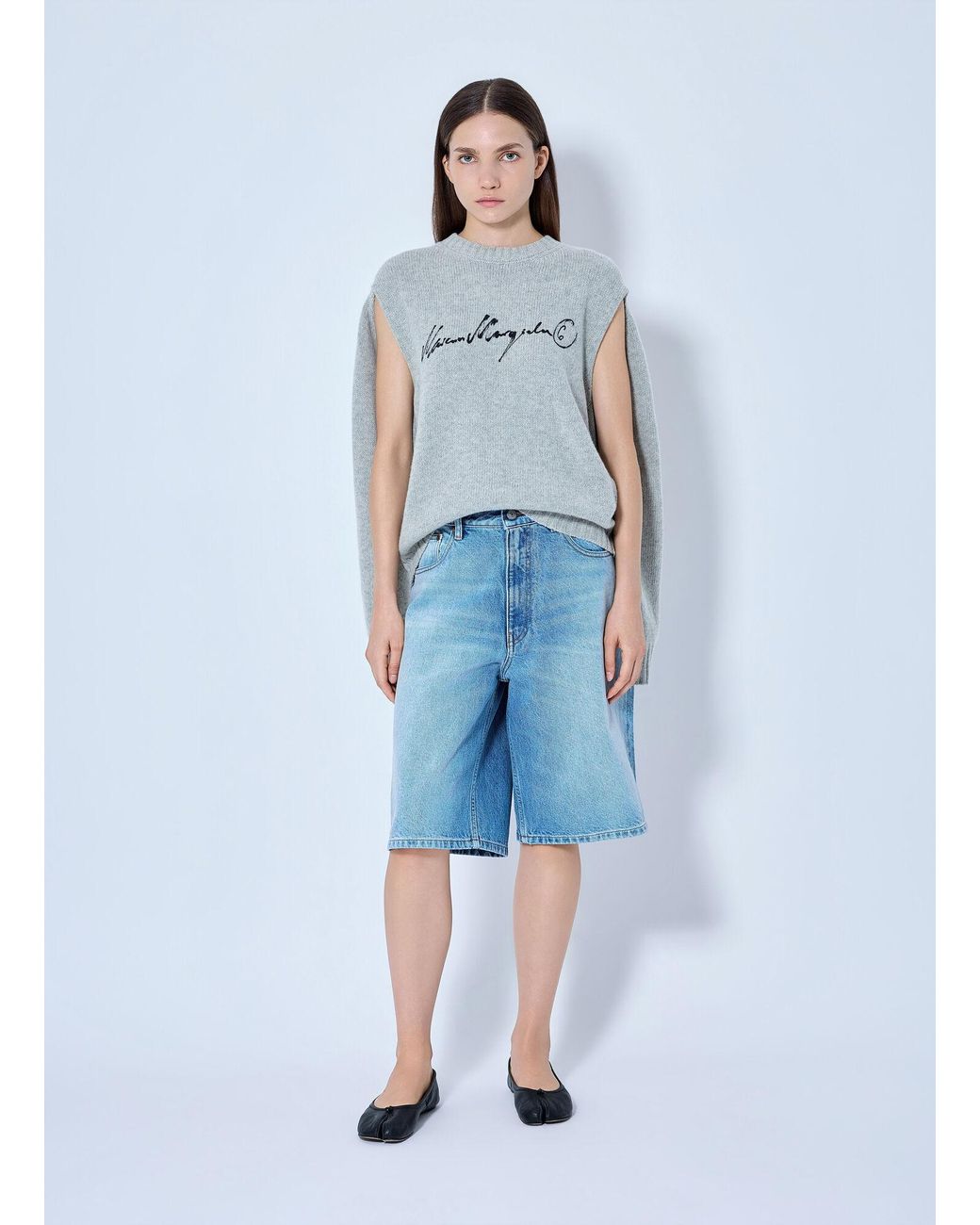 MM6 by Maison Margiela Blue Intarsia Logo Knit Sweater