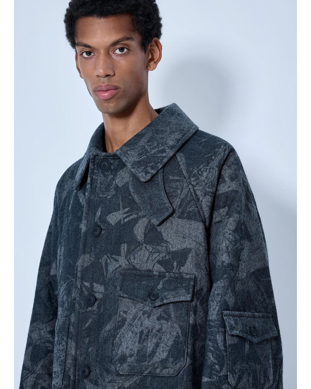 Yohji Yamamoto Blue Scrap Printed Coat for men