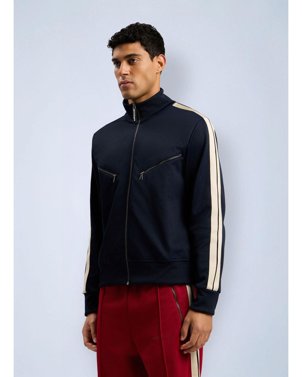 Palm Angels Blue Curved Logo Zip-Up Track Jacket for men