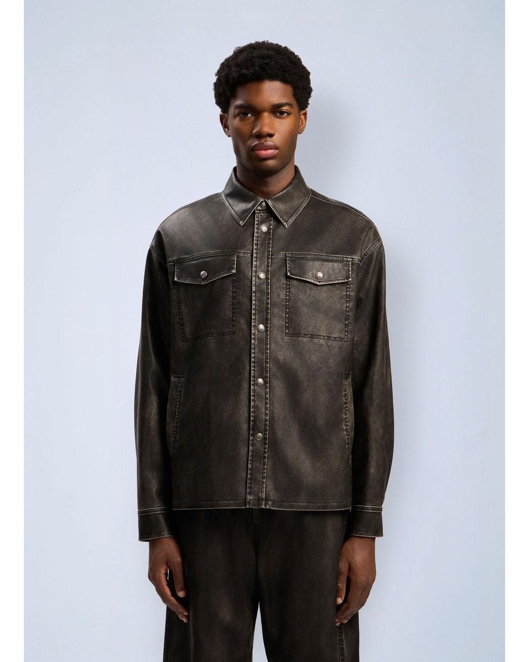 Palm Angels Black Curved Logo Coated Overshirt for men